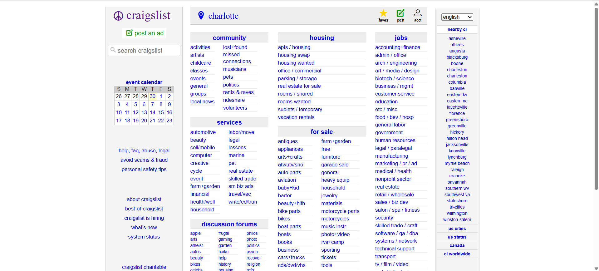 Original Craigslist interface
