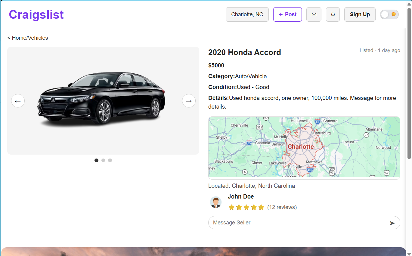 Desktop item listing page