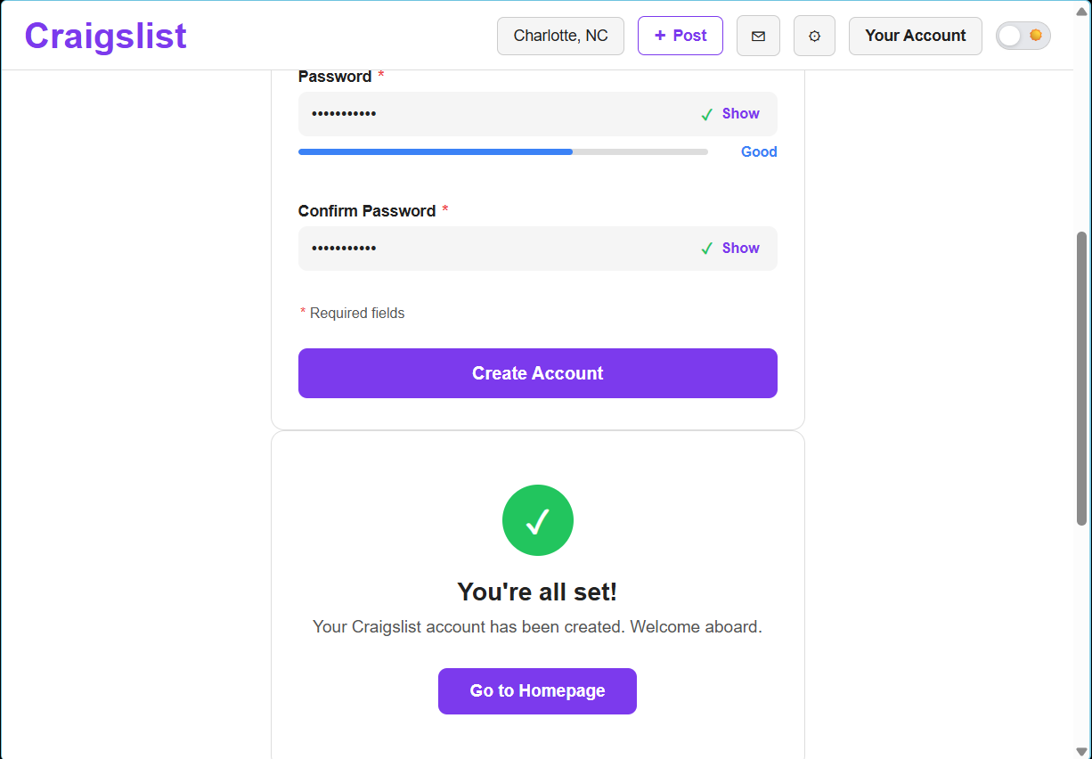 Sign up form with validation