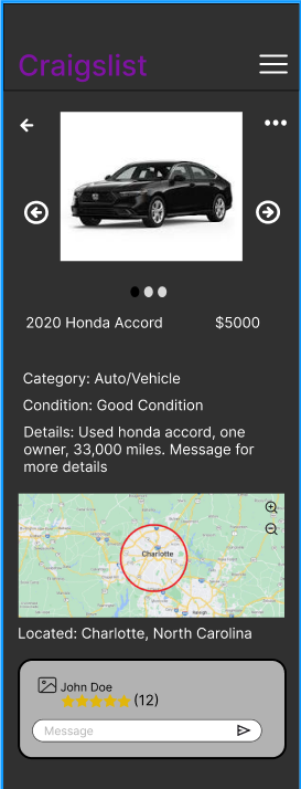 Mobile dark mode listing page