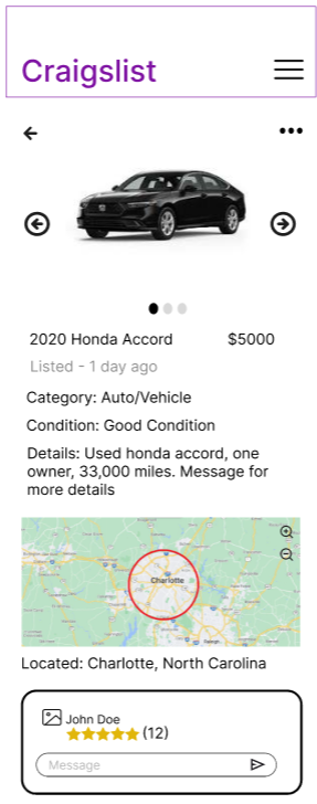 Mobile light mode listing page