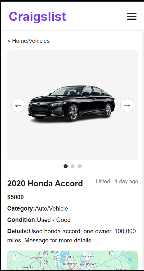 Mobile item listing page