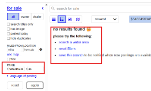 Craigslist search filter issue