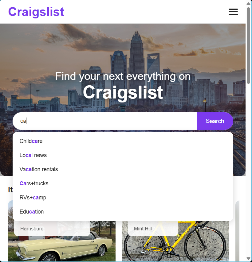 Search suggestions dropdown
